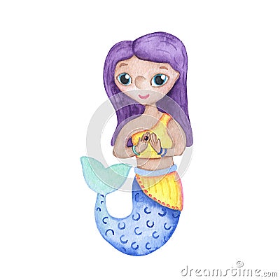 Ethnic indian mermaid girl handdrawn character. Diverse nation mermaid. Underwater princess Cartoon Illustration