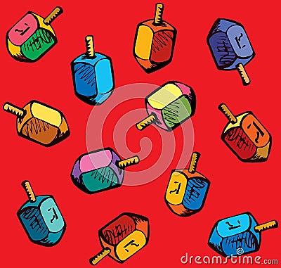 Jewish holiday symbol. Dreidel. Sketch Vector Illustration