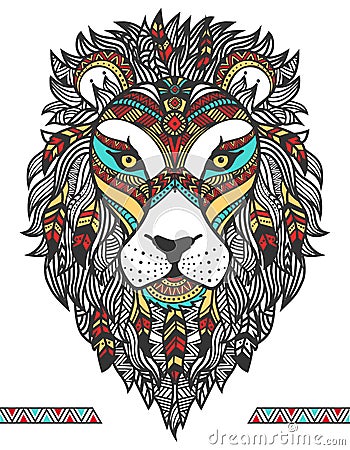 Ethnic lion. A tattoo of a Lion with an ornament. Totem. Hand Drawn Vector Illustration