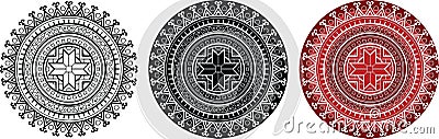 Ethnic mandala with geometric sumbol sun for coloring book. Round pattern with thick contour Vector Illustration