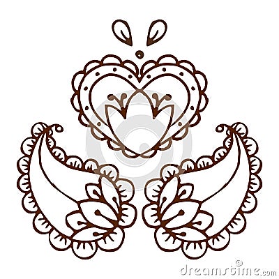 Ethnic mehendi mendi paisley and heart pattern on white background, Valentine day Stock Photo