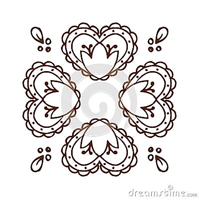 Ethnic mehendi mendi paisley and heart pattern on white background, Valentine day Stock Photo