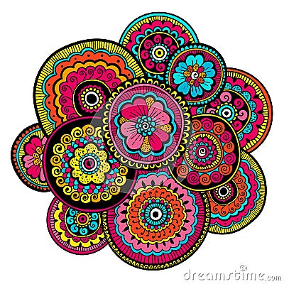 Ethnic mehndi ornament. Indian style. Beautiful doodle art floral composition. Doodle floral drawing. Zentangle ornament Vector Illustration