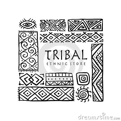 Ethnic mexican decor. Handmade background for your design. Tribal tattos elements Vector Illustration