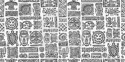 Ethnic mexican decor. Handmade Seamless Pattern for your design. Tribal tattos elements Vector Illustration