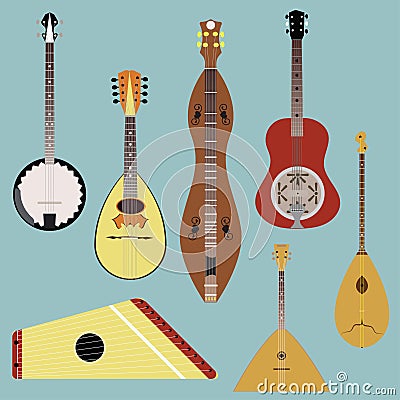 Ethnic music instruments vector set. Musical instrument silhouette Vector Illustration