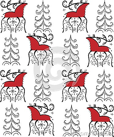 Ethnic ornament deer in the forest Vector Illustration