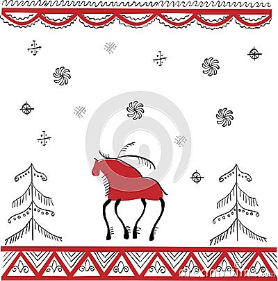 Ethnic ornament the lone stag in winter forest Vector Illustration