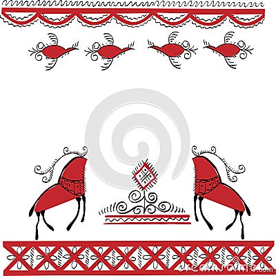 Ethnic ornament two deer and birds Vector Illustration