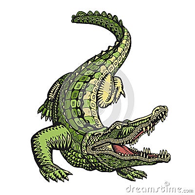 Ethnic ornamented alligator or crocodile. Hand drawn vector illustration with decorative elements Vector Illustration