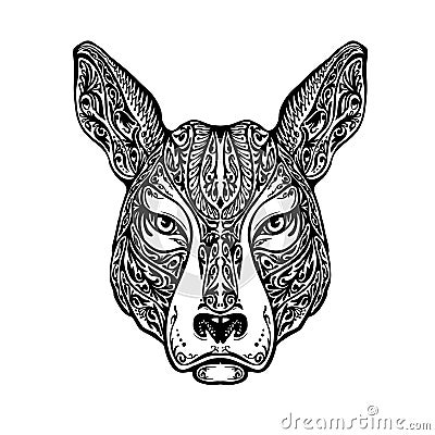 Ethnic ornamented dog, pit bull terrier or kangaroo. Hand drawn vector illustration Vector Illustration