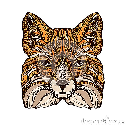 Ethnic ornamented fox. Hand drawn vector illustration with decorative elements Vector Illustration