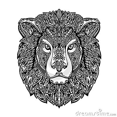 Ethnic ornamented lion. Hand drawn vector illustration with floral elements Vector Illustration
