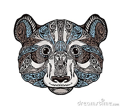 Ethnic ornamented panda or bear. Hand drawn vector illustration with floral elements Vector Illustration