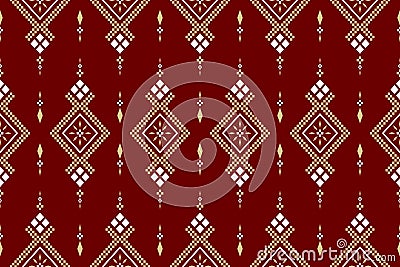 Red traditional ethnic pattern paisley flower Ikat background abstract Aztec Vector Illustration