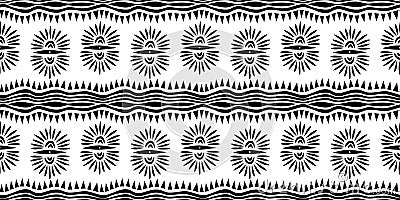 Ethnic pattern with seamless symbol elements hand drawn cultural background abstract trendy aztec african maya ancient in black Vector Illustration