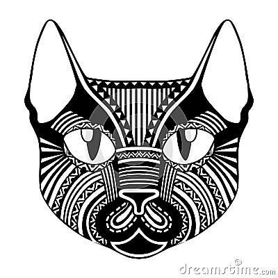 Ethnic patterned ornate decorative face cat silhouette. Vector Illustration
