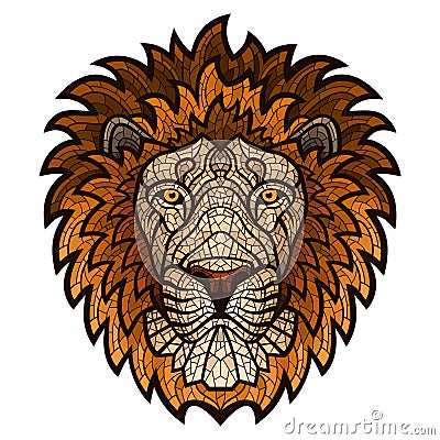 Ethnic patterned ornate head of Lion. Cartoon Illustration