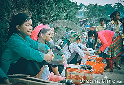 Ethnic people activity in the market, khau vai love market Editorial Stock Photo