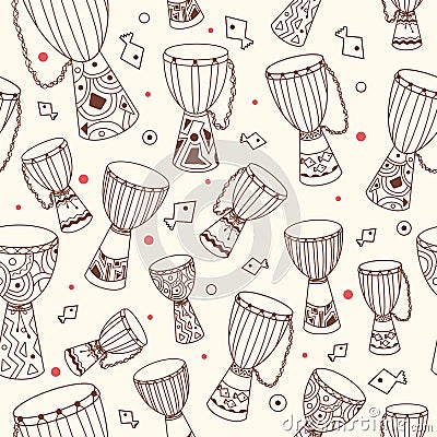 Ethnic seamless pattern with african drums djembe Vector Illustration