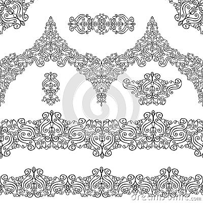 Ethnic seamless pattern borders,elements.Swirls,revival Vector Illustration