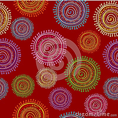 Ethnic seamless pattern in bright color with circular shapes Vector Illustration