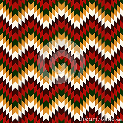 Ethnic seamless pattern with chevron lines. Native americans ornament. Tribal motif. Christmas colors mosaic wallpaper Vector Illustration