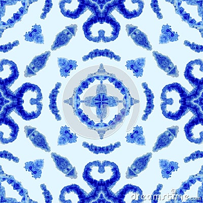 Ethnic seamless pattern. Ethnic boho ornament. Abstract batik tie dyed fabric, Shibori dyeing. Repeating background. Watercolor Stock Photo