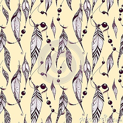 Ethnic seamless pattern with feathers. Texture design for wallpa Vector Illustration