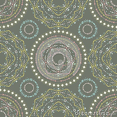 Ethnic seamless pattern with tribal ornaments. Boho geometrical pattern. Pastel colors Vector Illustration