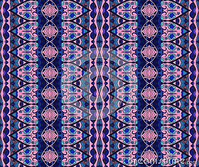 Ethnic seamless striped pattern. Vector background in blue and pink tones. Stock Photo