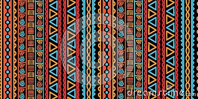 Ethnic stripe seamless pattern. African aztec tribal geometric vector background, colorful boho motif with textured ornament, Cartoon Illustration