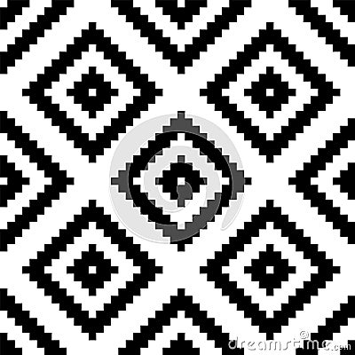 Ethnic tribal zig zag and rhombus seamless pattern. Vector illustration for beauty fashion design. Black white colors Vector Illustration