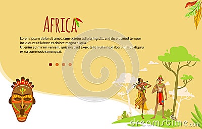 Ethnic tribe of Africa vector illustration, cartoon flat man woman tribal African villagers, ethnicity symbols of Vector Illustration