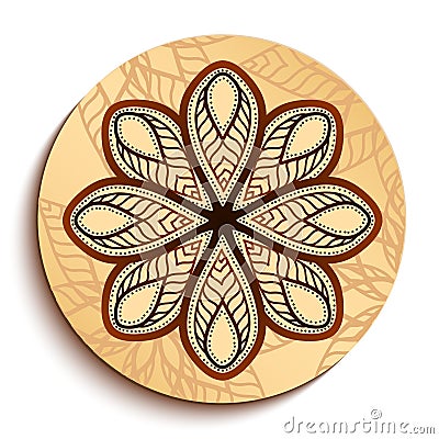 Ethnic Wooden Plate. Isolated on White Vector Illustration