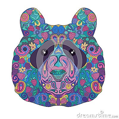 Ethnic Zentangle Ornate HandDrawn Panda Bear Head. Painted Doodle Animal Vector Illustration