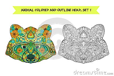 Ethnic Zentangle Ornate HandDrawn Raccoon Head. Vector Illustration