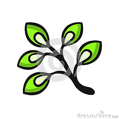 ethnically stylized green young branch with leaves, vector Vector Illustration