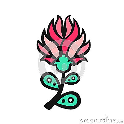ethnically stylized pink peony flower, vector Vector Illustration
