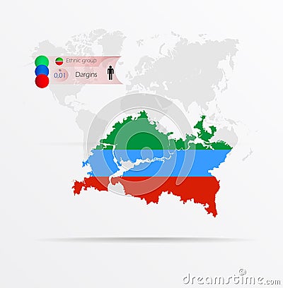The ethnicities in Tatarstan, ethnic group Dargins ethnic groups. Map Tatarstan combined with Dargins ethnic groups flag Vector Illustration