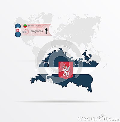 The ethnicities in Tatarstan, ethnic group Latgalians ethnic groups. Map Tatarstan combined with Latgalians ethnic groups flag Vector Illustration