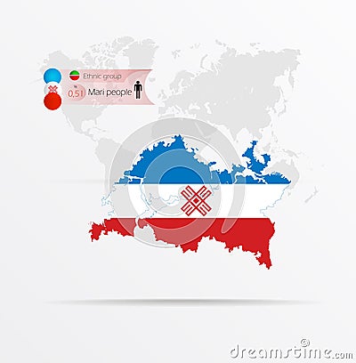 The ethnicities in Tatarstan, ethnic group Mari people ethnic groups. Map Tatarstan combined with Mari people ethnic groups flag Vector Illustration