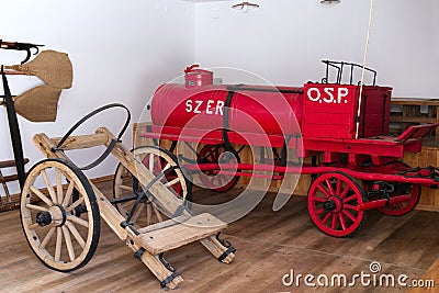 Ethnographic Museum of Lublin, Poland. 08 February 2023. Historic interior of old fire station with firefighter equipment Editorial Stock Photo