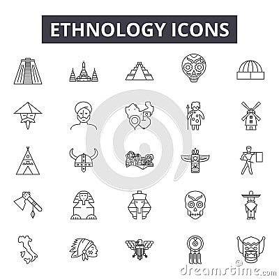 Ethnology line icons for web and mobile design. Editable stroke signs. Ethnology outline concept illustrations Vector Illustration