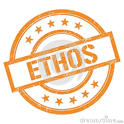 ETHOS text written on orange vintage stamp Stock Photo