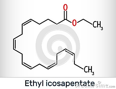 Ethyl eicosapentaenoic acid icosapent ethyl molecule. Skeletal chemical formula Stock Photo