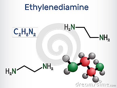Ethylenediamine C2H8N2 molecule. It is basic amine, polyethylene amine, building block for the production of many chemical Vector Illustration