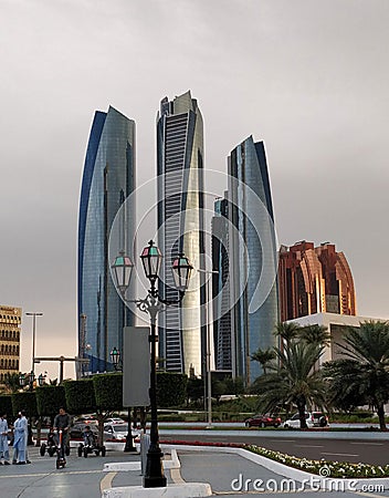 Etihad Tower Evening scene Abudhabi Editorial Stock Photo