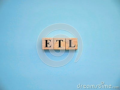 ETL Extract transform and load, text words typography written on wooden lettering, life and business motivational inspirational Stock Photo