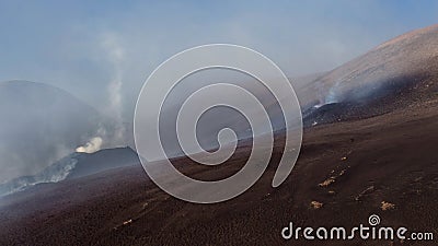 Etna during eruption with lava explosion -Sicily Stock Photo